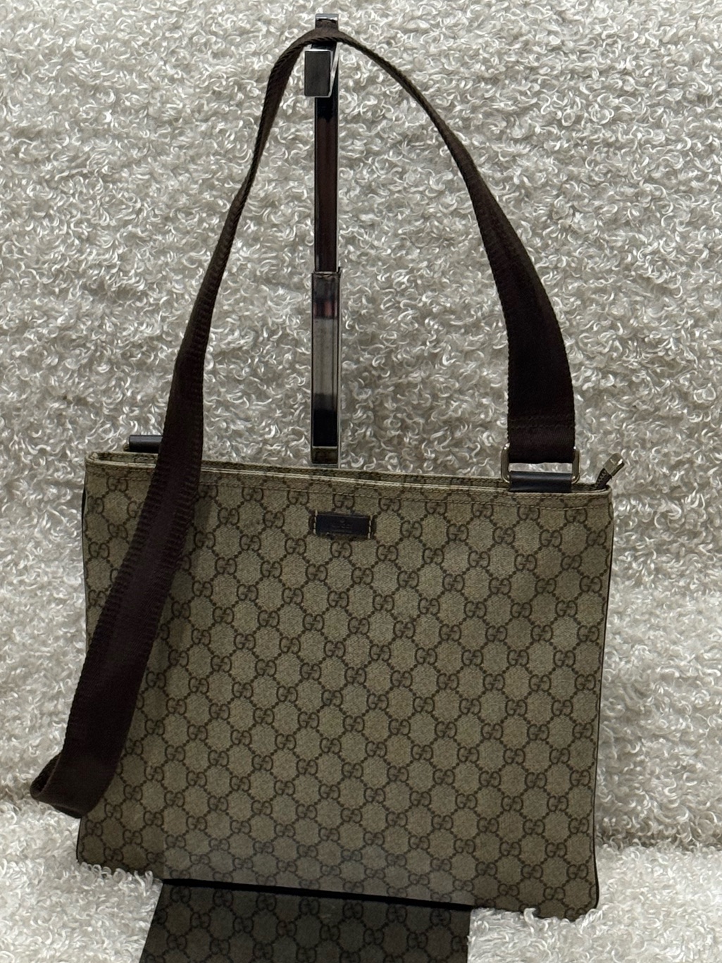 Gucci Gg Plus Messenger Bag Shoulder 201446 Supreme Canvas Leather Beige
